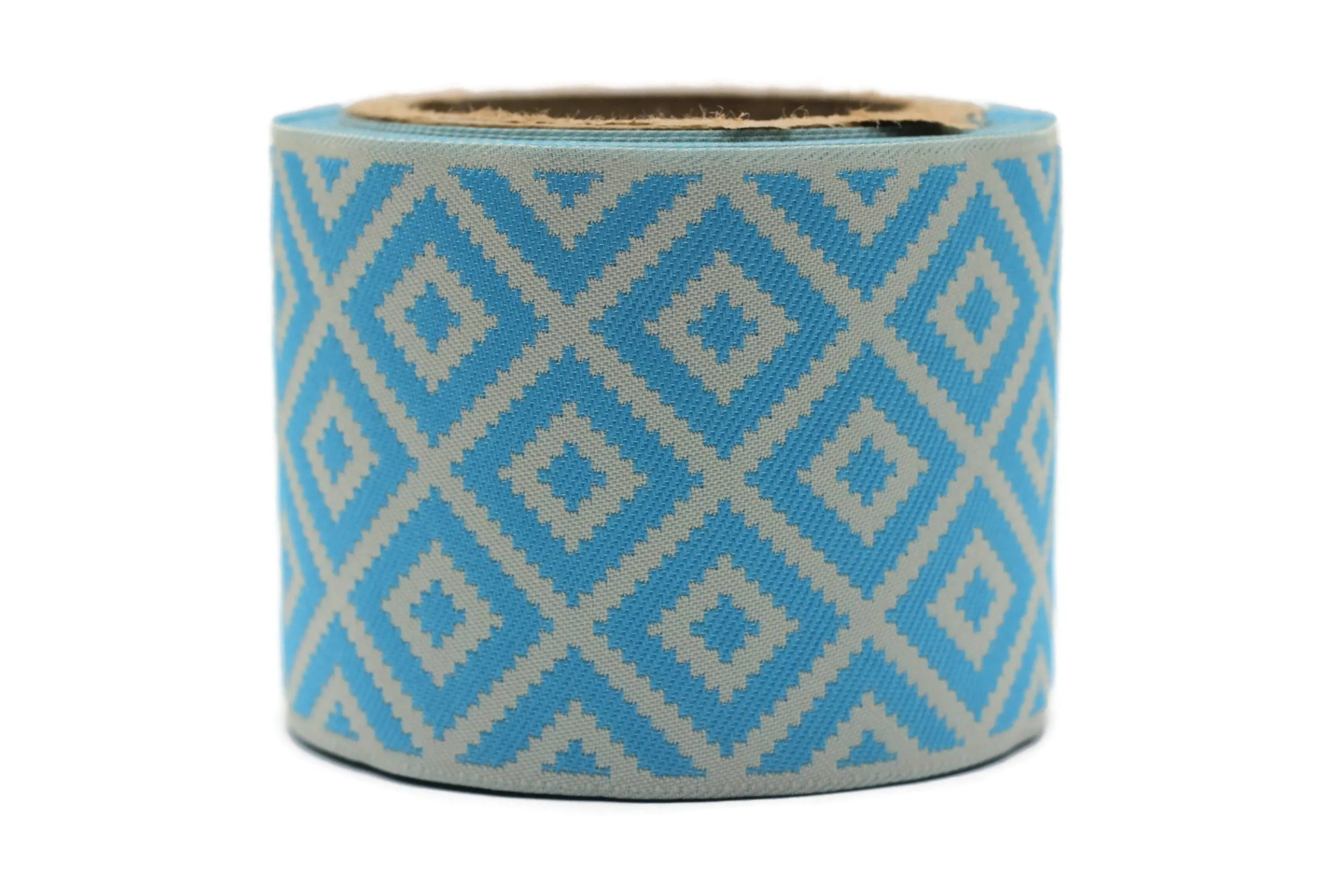 100mm Blue&Gray Mosaic Ribbon for Drapery Banding (3.93 inch), Jacquard Trim, Drapery Banding Tape, Curtain Making Fabric Drape 194 V5