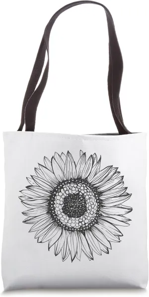 Abstract Black And White Boho Sunflower Minimalist Line Art Tote Bag