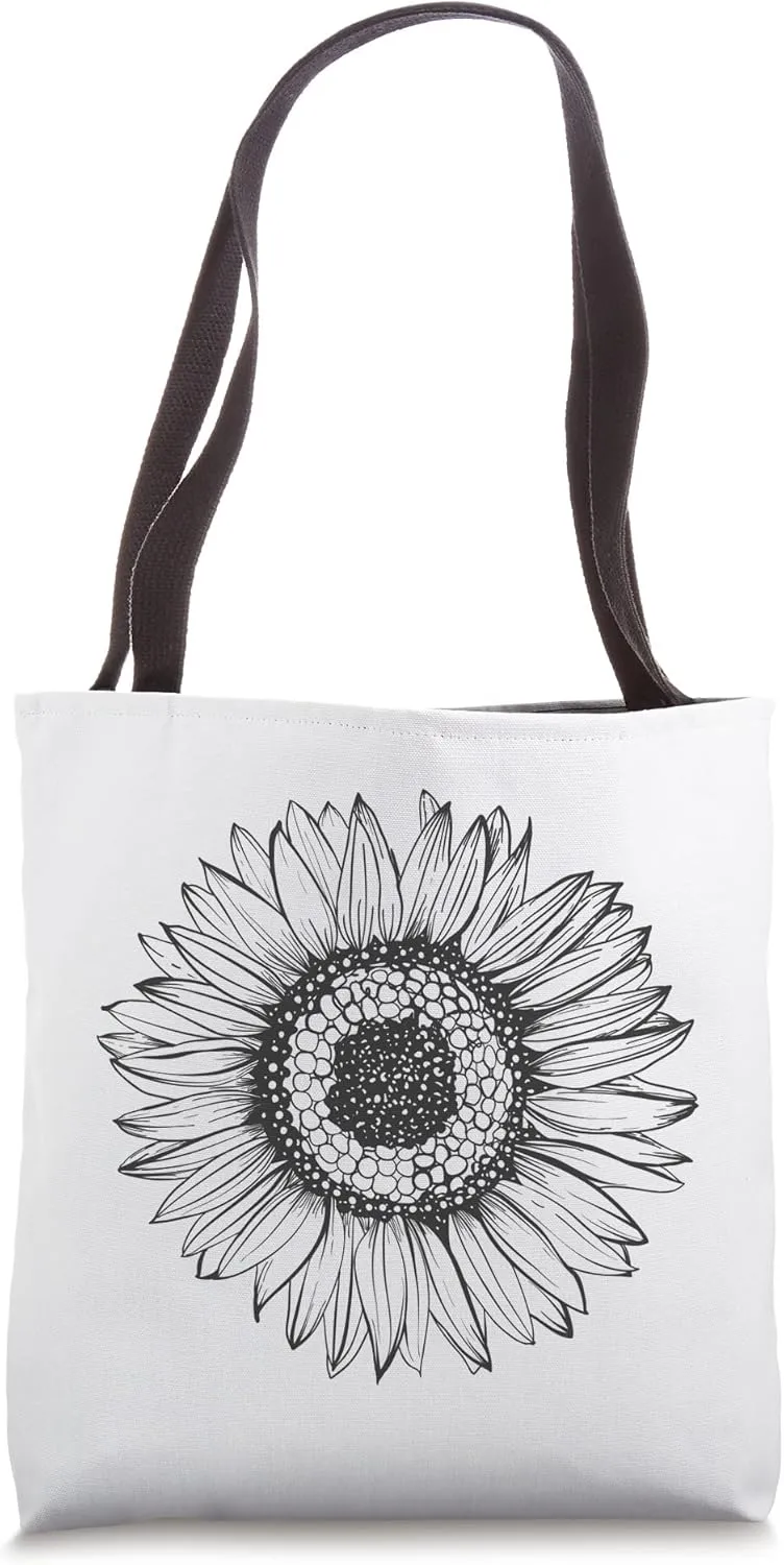 Abstract Black And White Boho Sunflower Minimalist Line Art Tote Bag