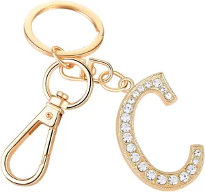 AlphaAcc Keychain for Women Purse Charms for Handbags Crystal Alphabet Initial Letter Pendant with Key Ring