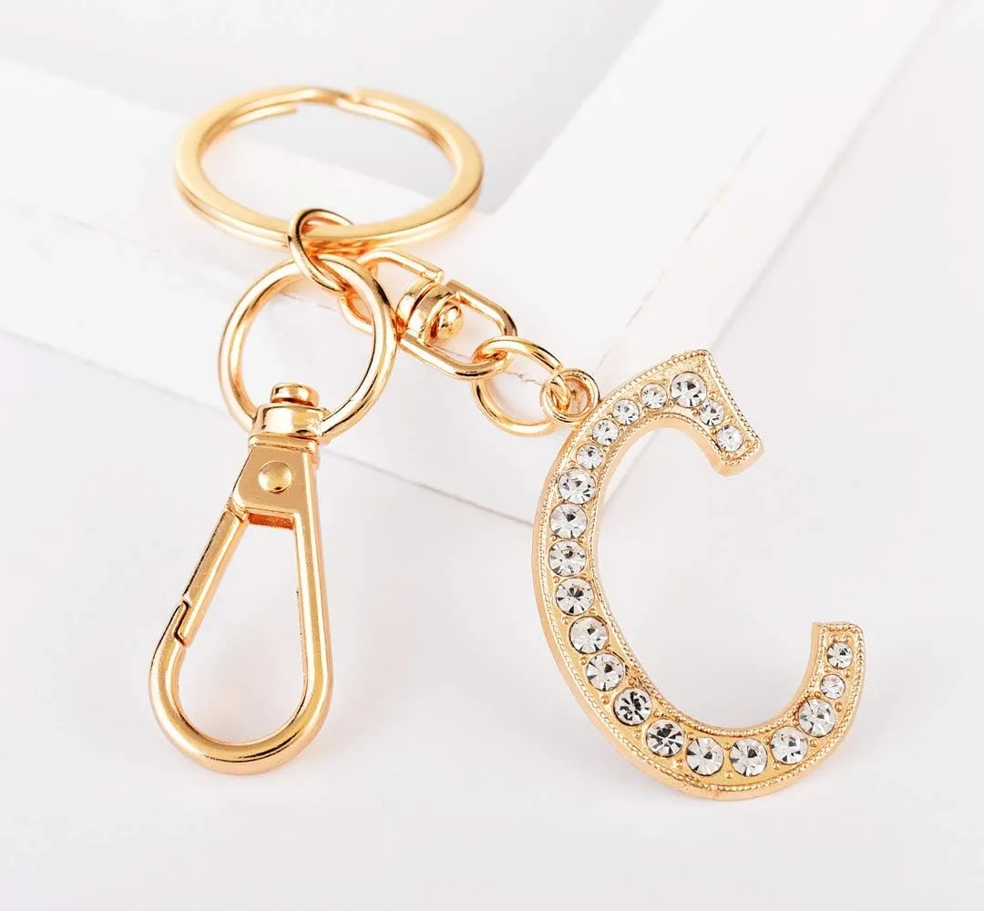 AlphaAcc Keychain for Women Purse Charms for Handbags Crystal Alphabet Initial Letter Pendant with Key Ring