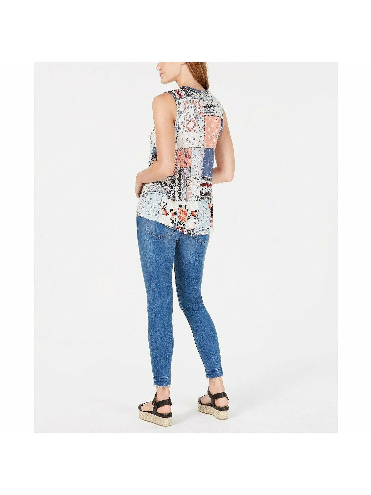AMERICAN RAG Womens Blue Sleeveless Keyhole Top