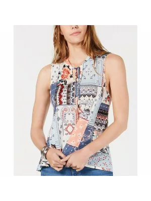 AMERICAN RAG Womens Blue Sleeveless Keyhole Top