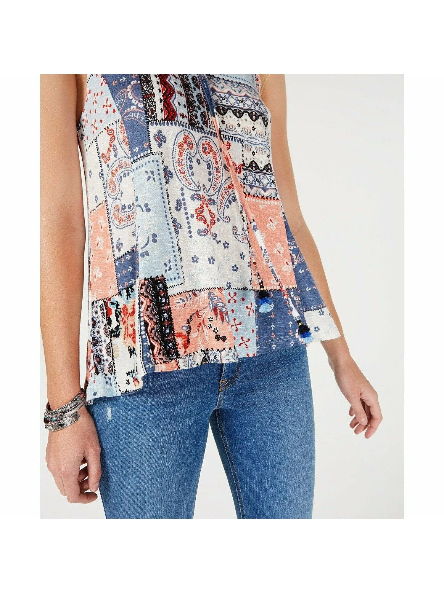 AMERICAN RAG Womens Blue Sleeveless Keyhole Top