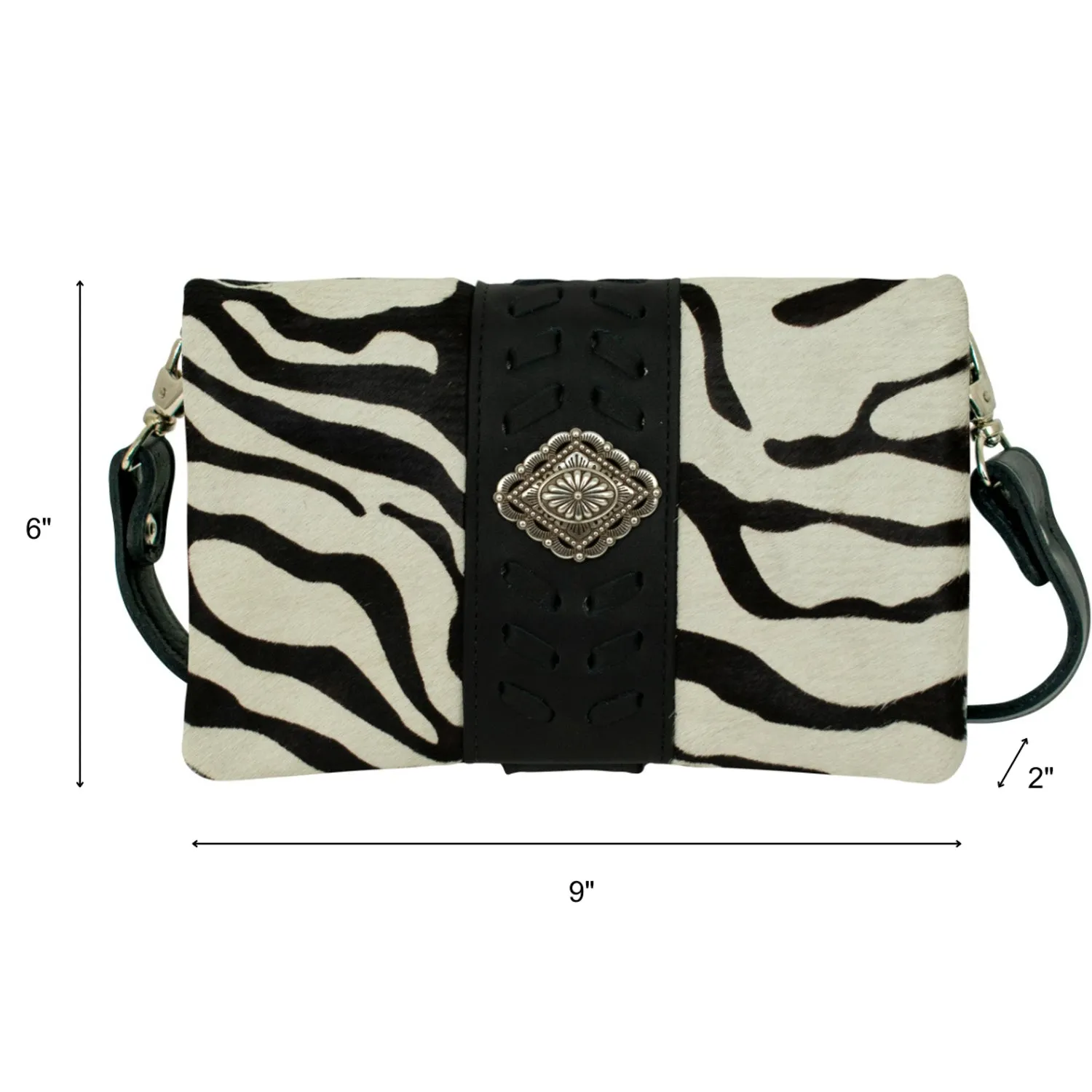 American West Womens Large Grab and Go Zebra Hair-On Leather Crossbody Bag