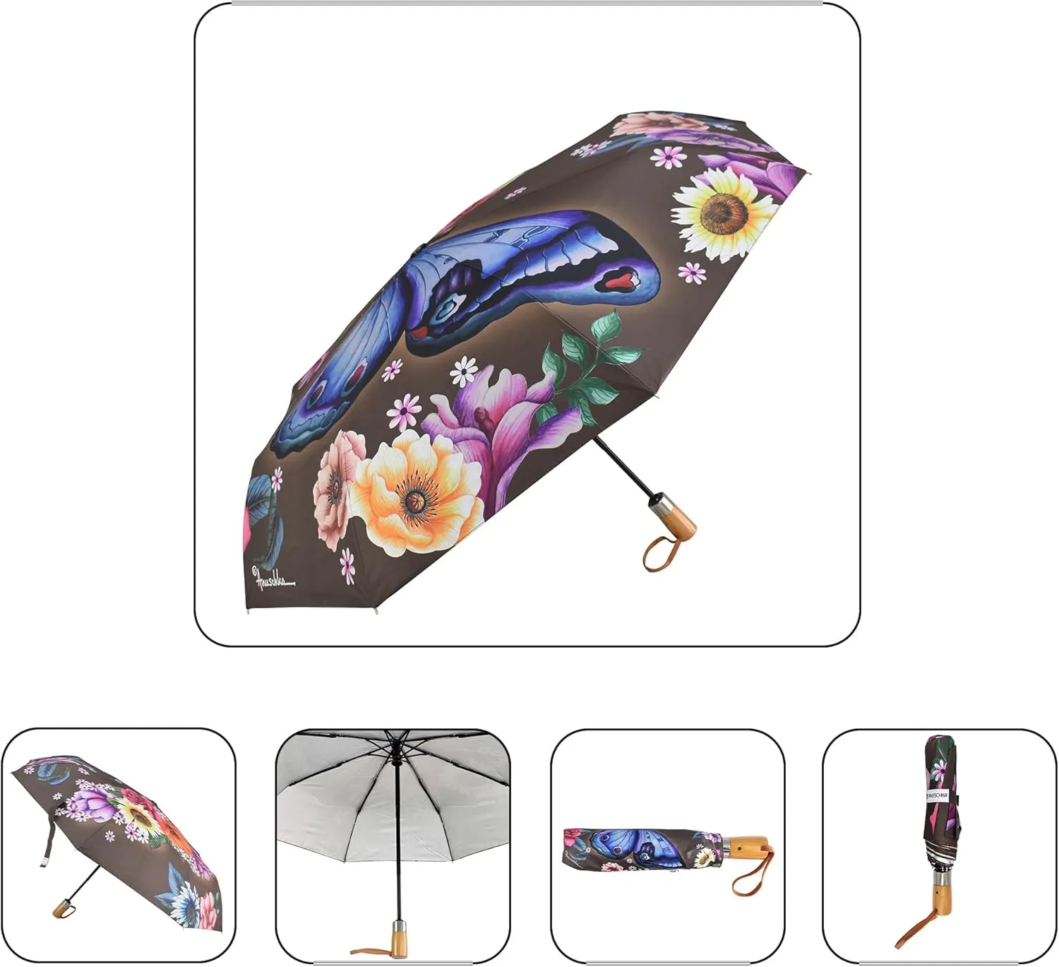 Anuschka Umbrella AUTO Open/Close - UPF 50  - 38 Waterproof Windproof Canopy - Fits in Handbag - Windproof Flexible Fiberglass