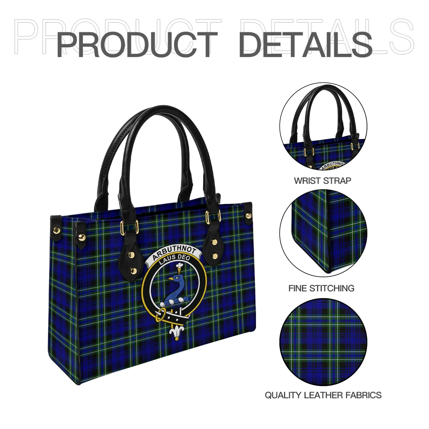 Arbuthnot Modern Tartan Leather Bag with Family Crest