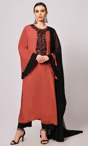 Artistry in Sequins: Hand Embroidered Root Bear Salwar Kameez Set