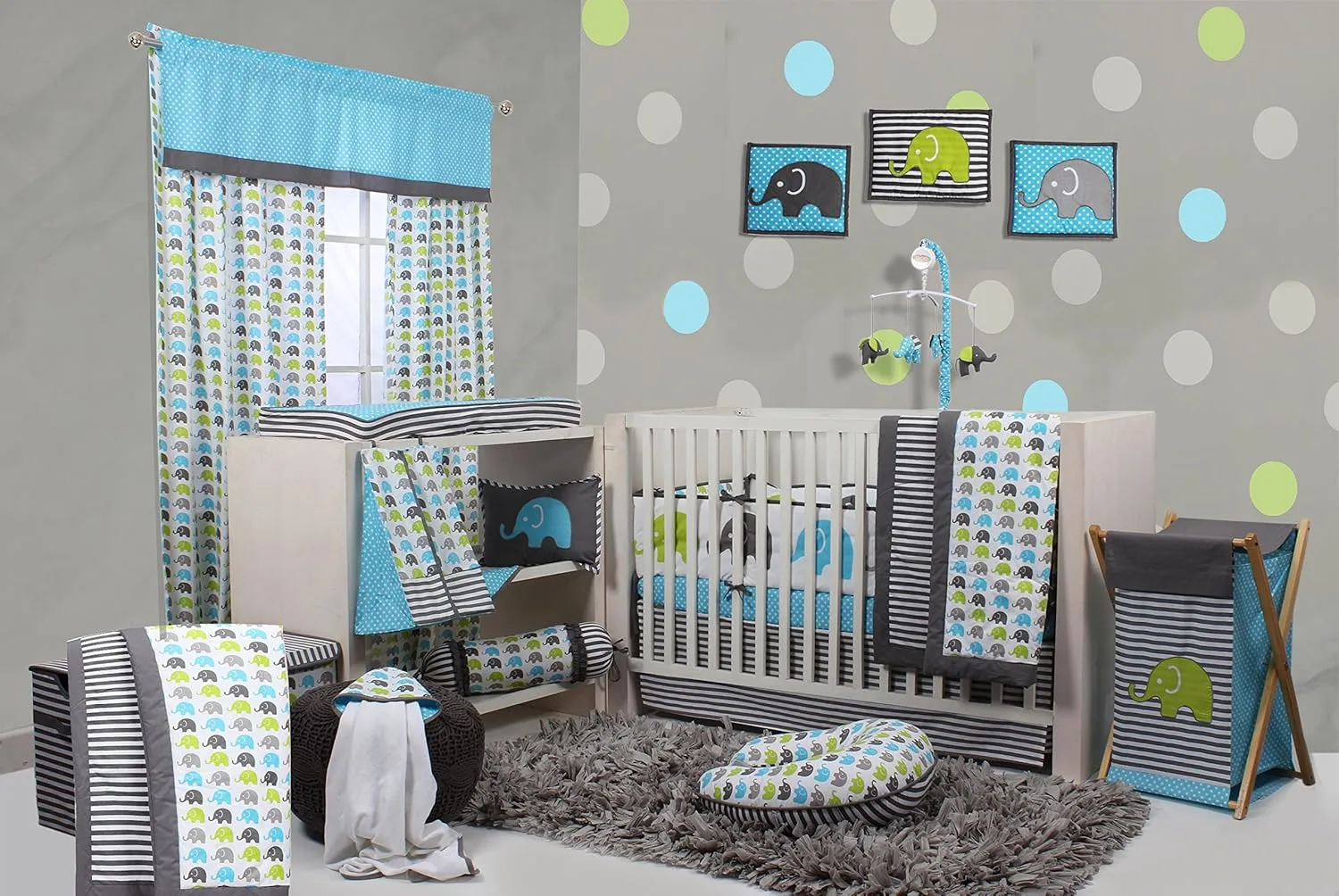 Bacati Elephants Blankets, Aqua with Grey Border