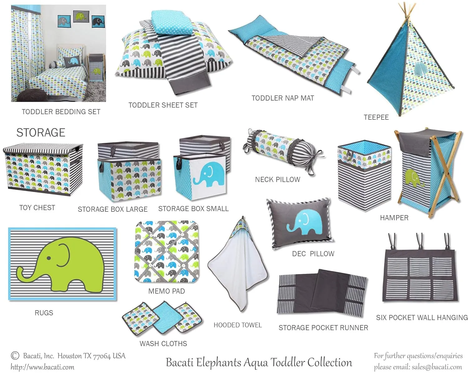 Bacati Elephants Blankets, Aqua with Grey Border