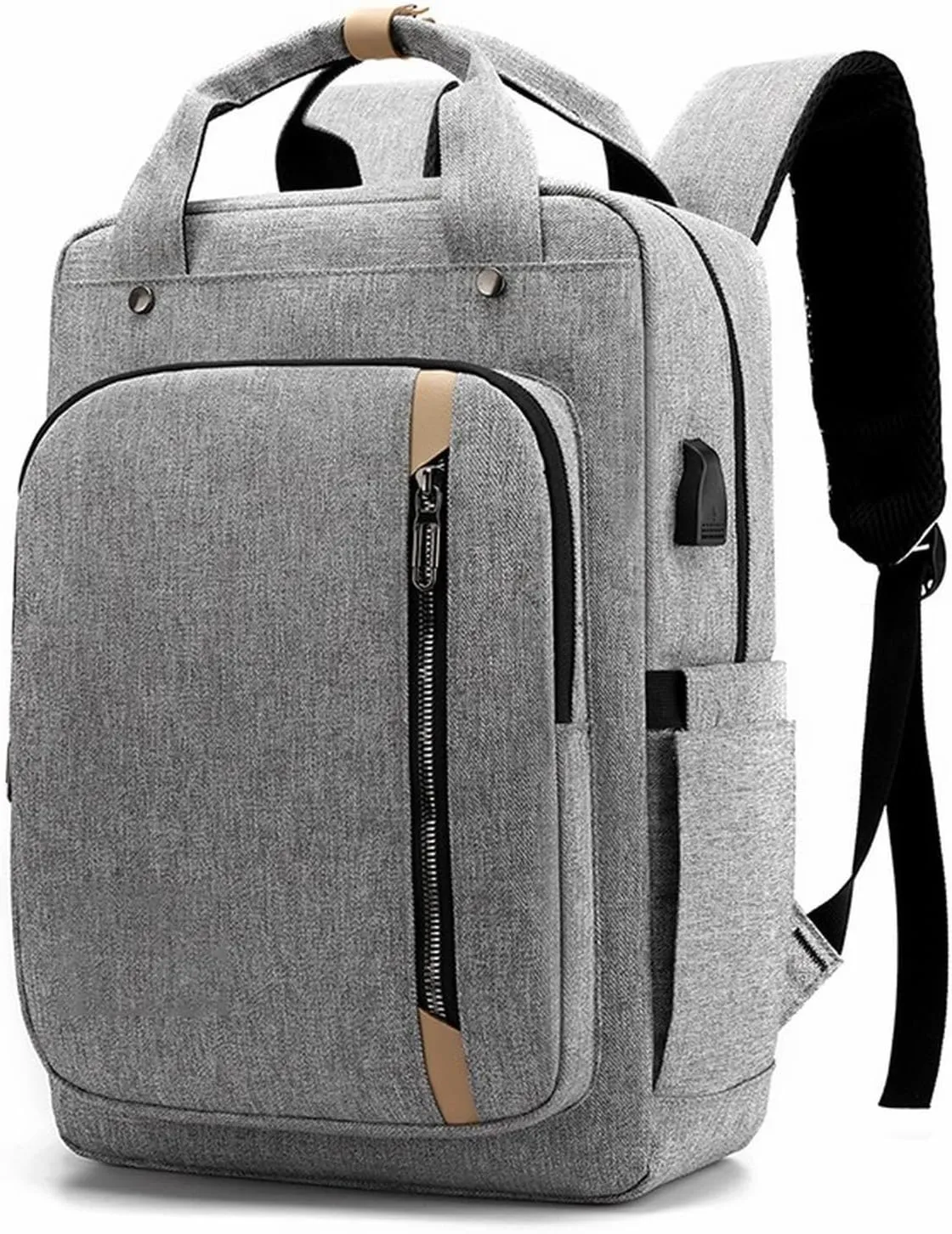 Backpack For Men Waterproof Men's Laptop Backpack with USB Port and Headphone Gray 15-inch Computer Bag