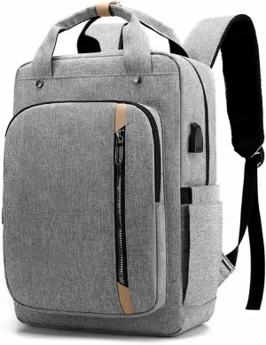 Backpack For Men Waterproof Men's Laptop Backpack with USB Port and Headphone Gray 15-inch Computer Bag