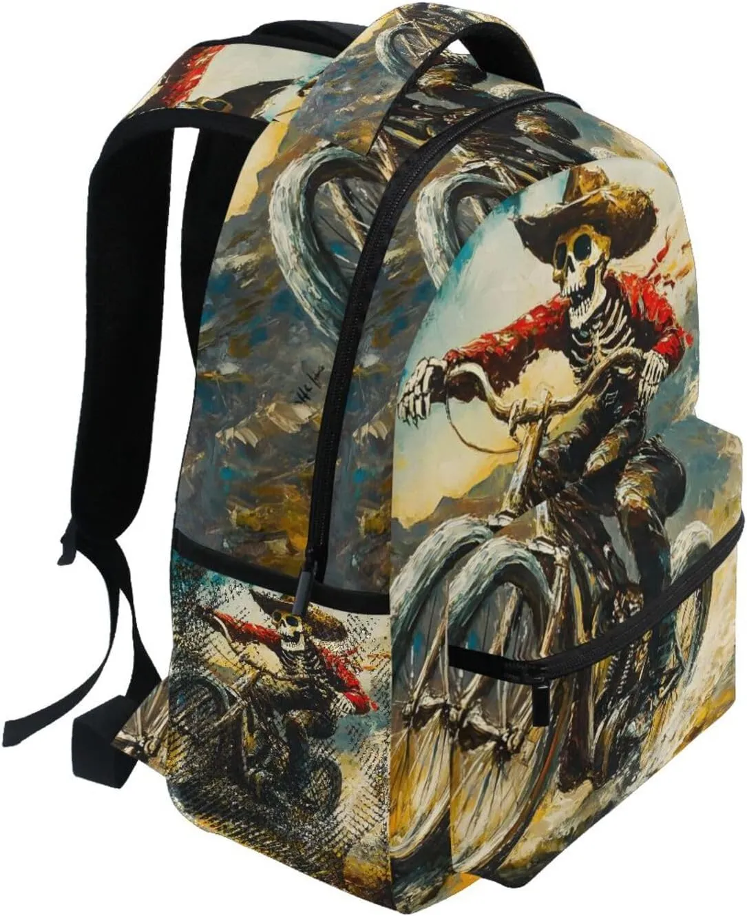 Backpack Skeleton Bike Funny for School Boys Girls Laptop Travel Backpack Book Bag Daypack 11.4 16 In M