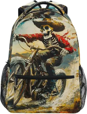Backpack Skeleton Bike Funny for School Boys Girls Laptop Travel Backpack Book Bag Daypack 11.4 16 In M