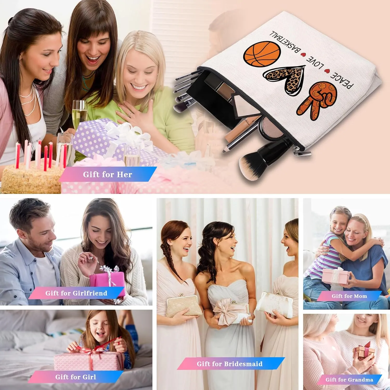 Basketball Gifts for Women - Cosmetic Bag Gifts for Players, Fans & Friends - Travel Makeup Pouch