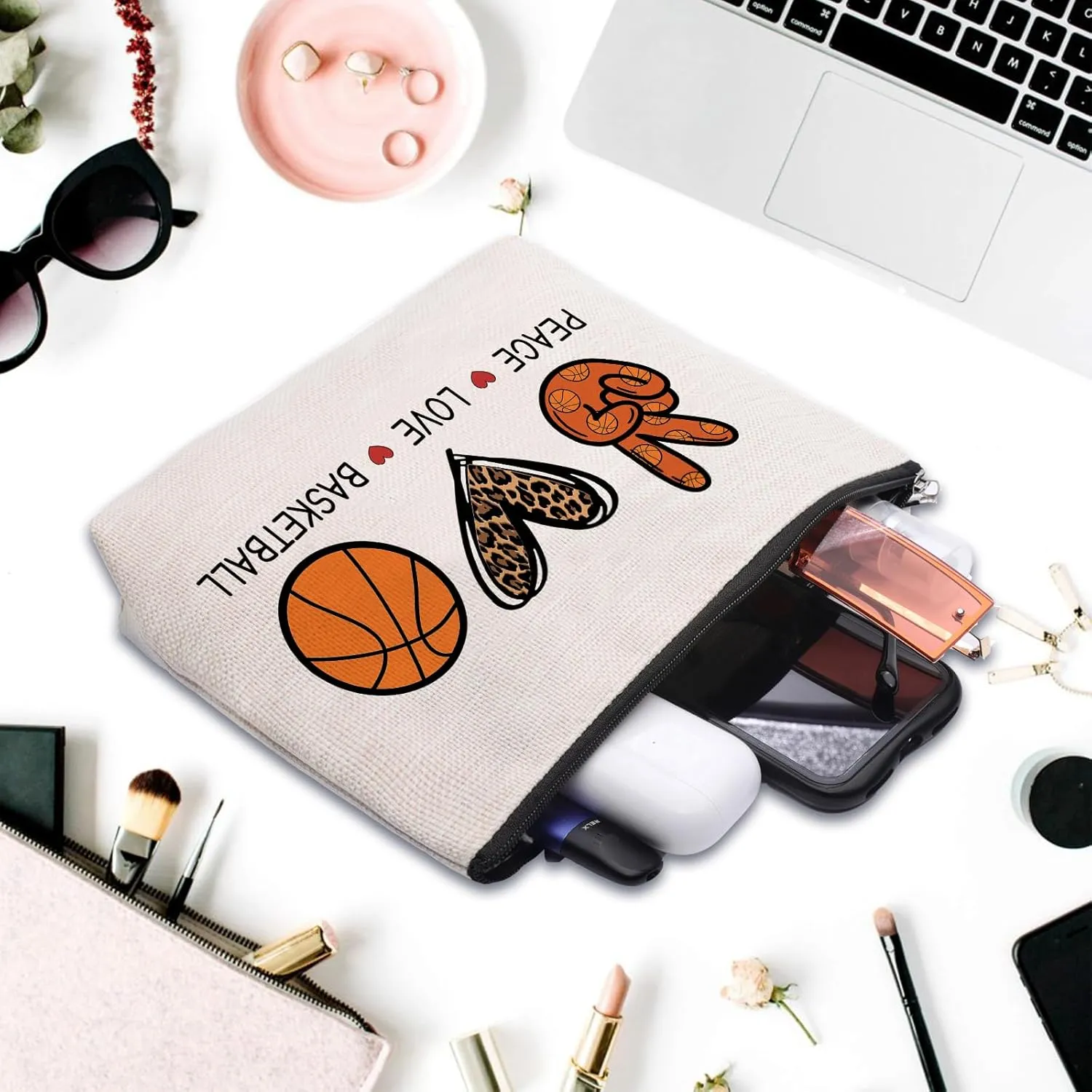 Basketball Gifts for Women - Cosmetic Bag Gifts for Players, Fans & Friends - Travel Makeup Pouch