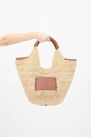 Beige Raffia & Brown Leather Ara Tote Bag