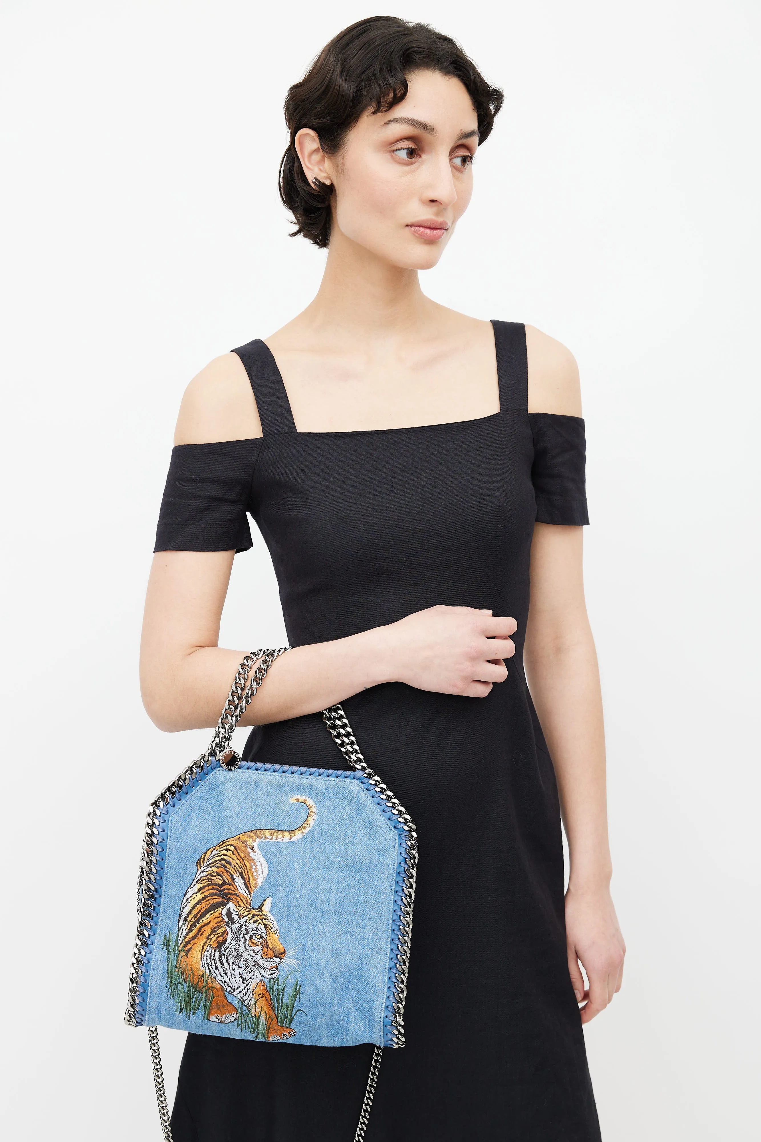 Blue Denim Embroidered Falabella Crossbody Bag