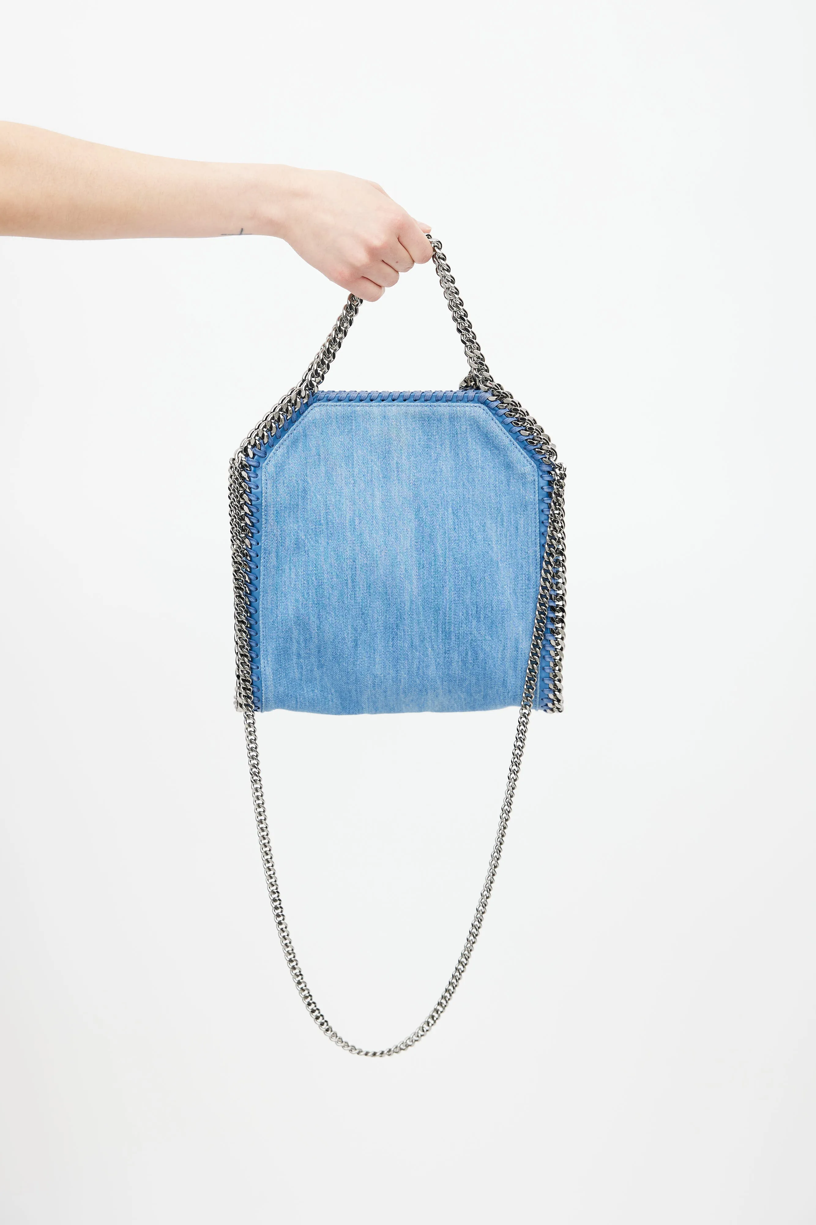 Blue Denim Embroidered Falabella Crossbody Bag