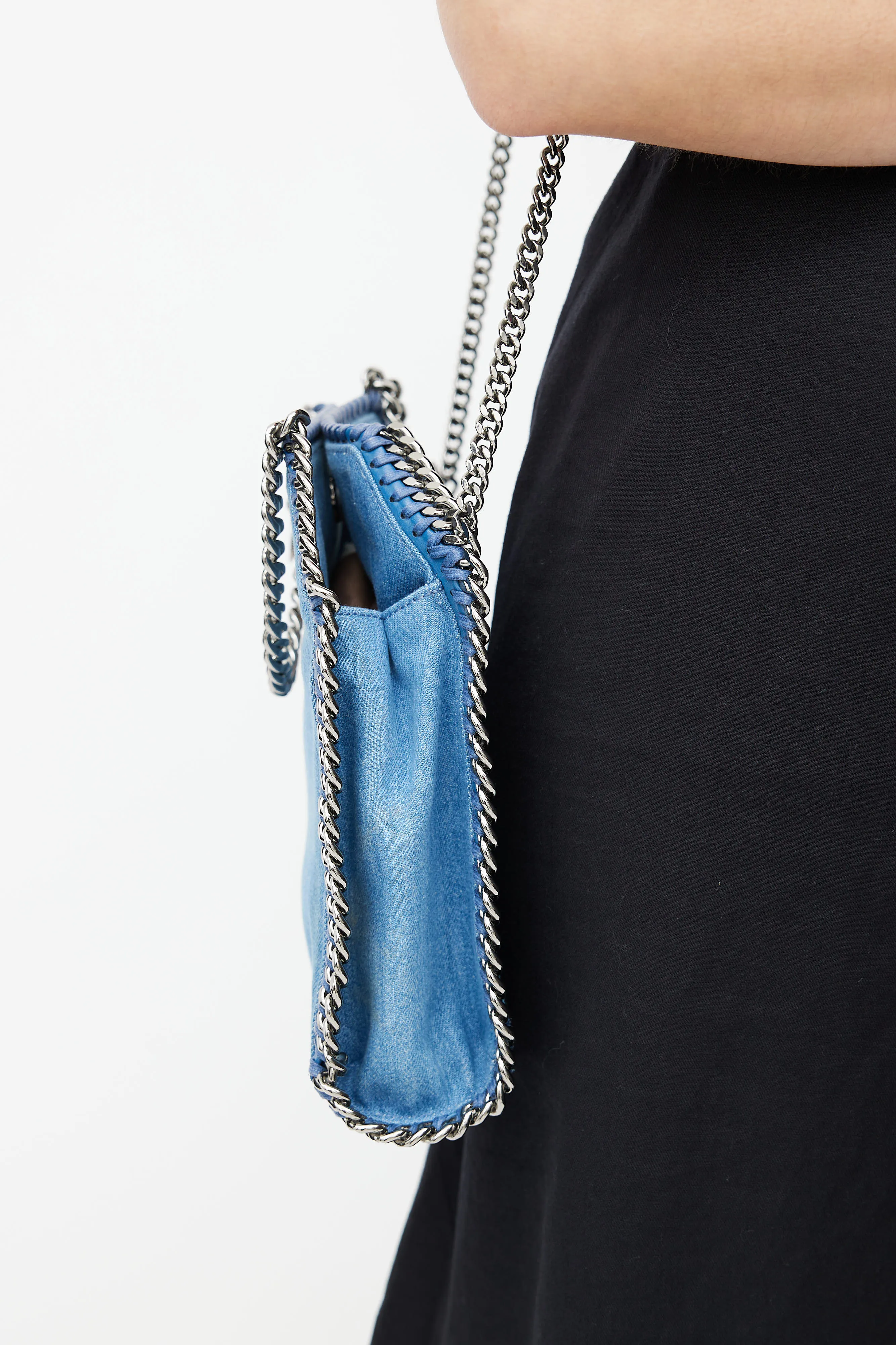 Blue Denim Embroidered Falabella Crossbody Bag