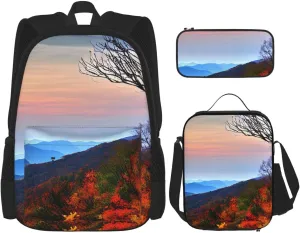 Blue Ridge Mountains Print Pencil Case Lightweight Casual Fashion Backpack Lunch Bag Large Capacity Travel Bag