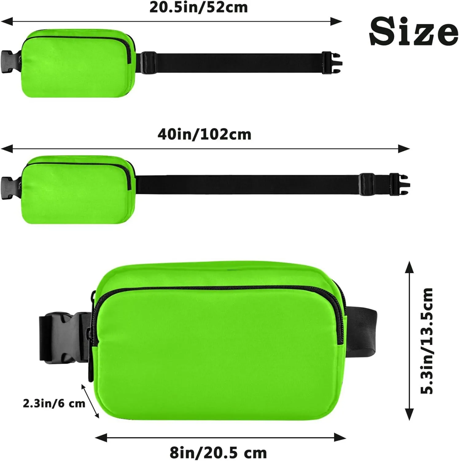 Bright Green Fanny Packs Women Waterproof Hip Bag Belt Pouch Cute Waist Bag for Women