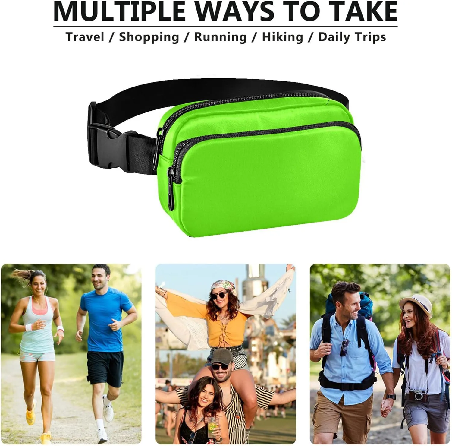 Bright Green Fanny Packs Women Waterproof Hip Bag Belt Pouch Cute Waist Bag for Women