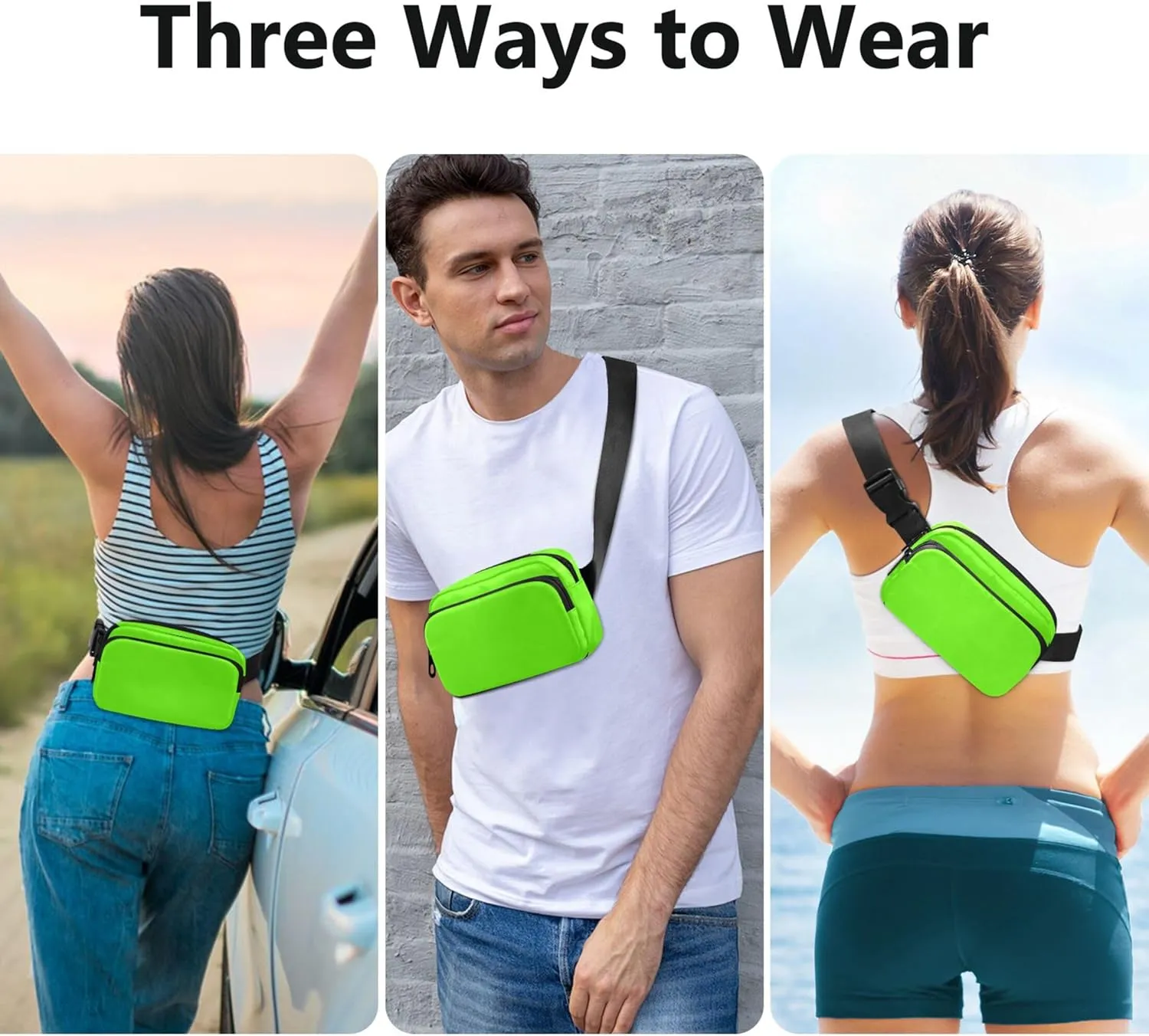 Bright Green Fanny Packs Women Waterproof Hip Bag Belt Pouch Cute Waist Bag for Women