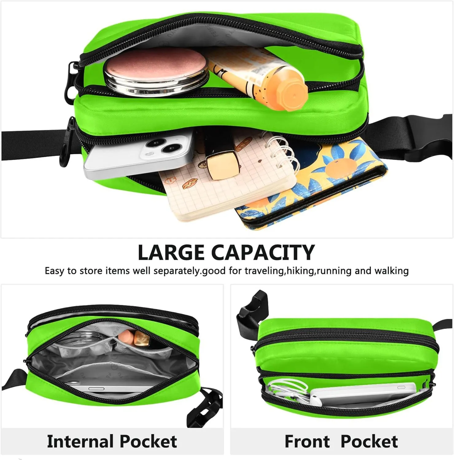 Bright Green Fanny Packs Women Waterproof Hip Bag Belt Pouch Cute Waist Bag for Women