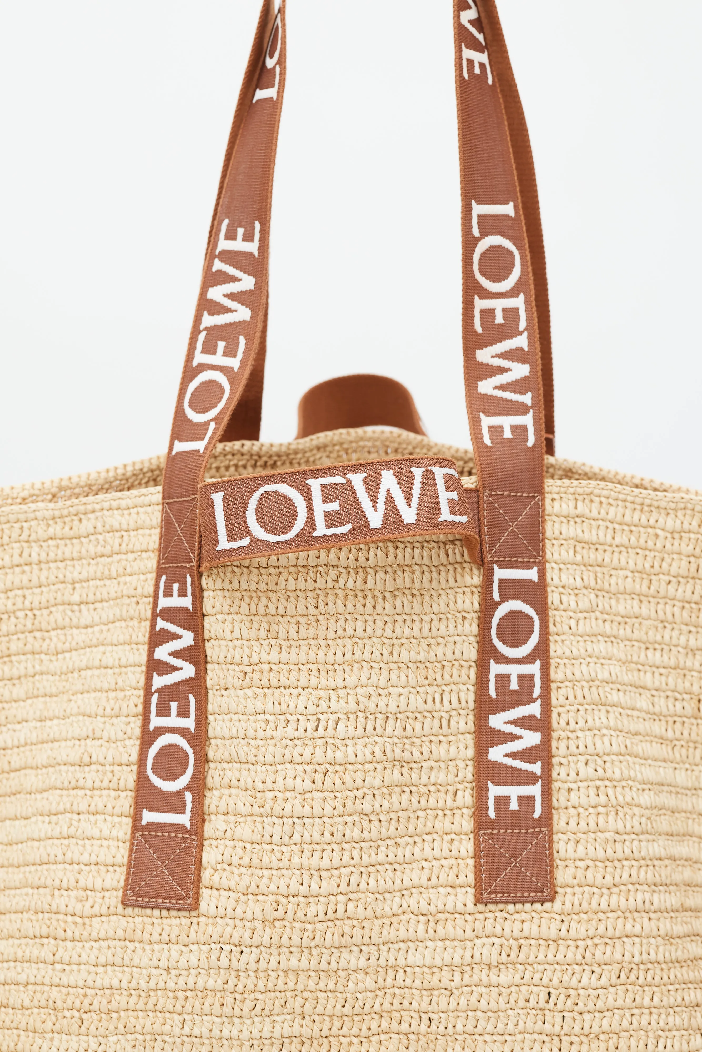 Brown & White Woven Fold Shopper Bag