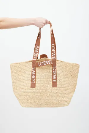 Brown & White Woven Fold Shopper Bag