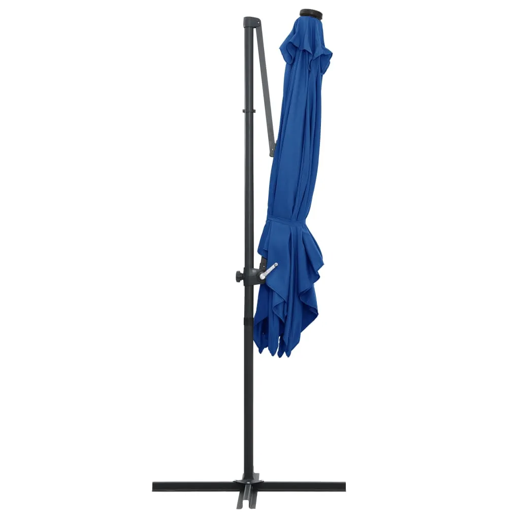 Cantilever Umbrella with LED lights and Steel Pole 250x250 cm Azure Blue