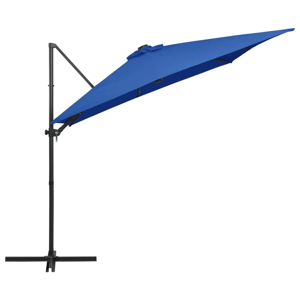 Cantilever Umbrella with LED lights and Steel Pole 250x250 cm Azure Blue