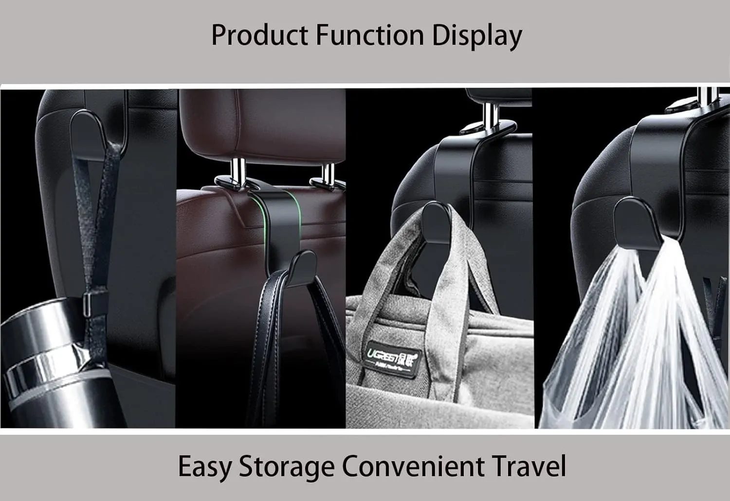 Car Hooks for Back Seat 4 Pack,Car Seat Headrest Hooks,Car Hook for Universal Vehicle Car Black