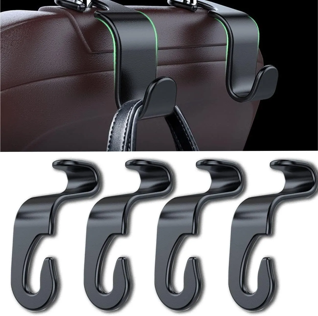 Car Hooks for Back Seat 4 Pack,Car Seat Headrest Hooks,Car Hook for Universal Vehicle Car Black