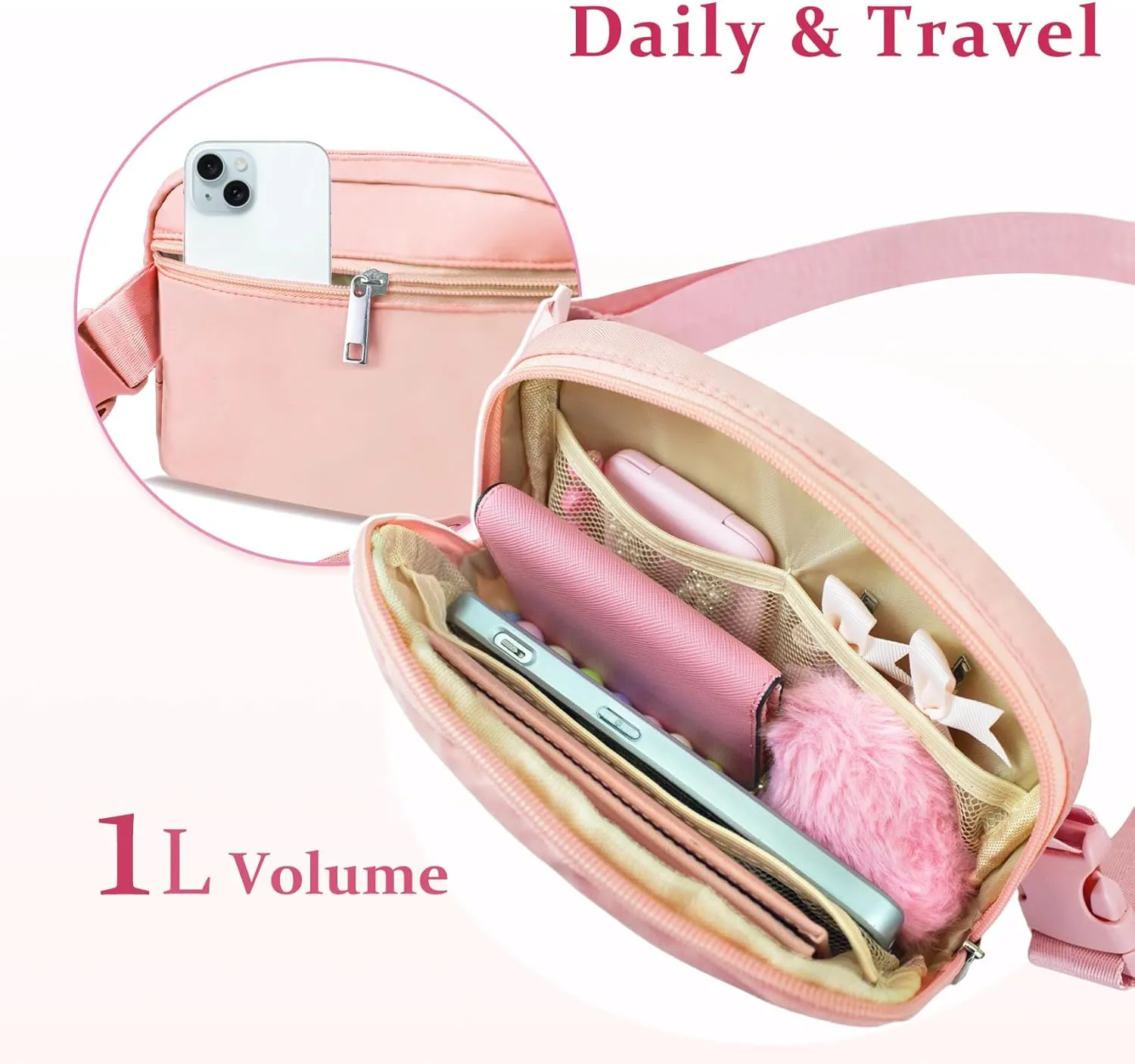 COSHAYSOO Pink Small Waist Fanny Pack Belt Bag with Initial Letter Patch Crossbody Adjustable Strap Phone Holder Inner Pockets Mini Cross Body Purse for Sister Bestie Daughter Christmas Gifts (R)