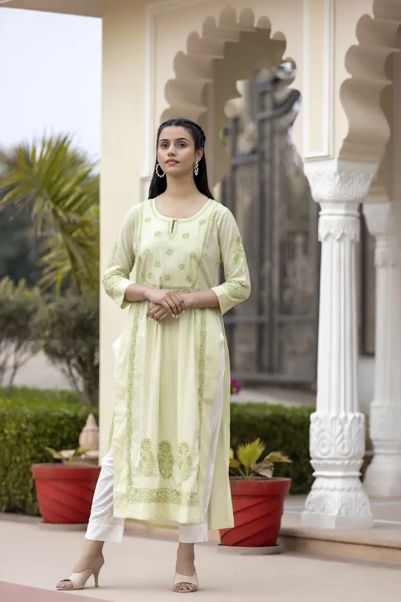 Cotton Mint Green Embroidered Chikankari Suit Set with Dupatta