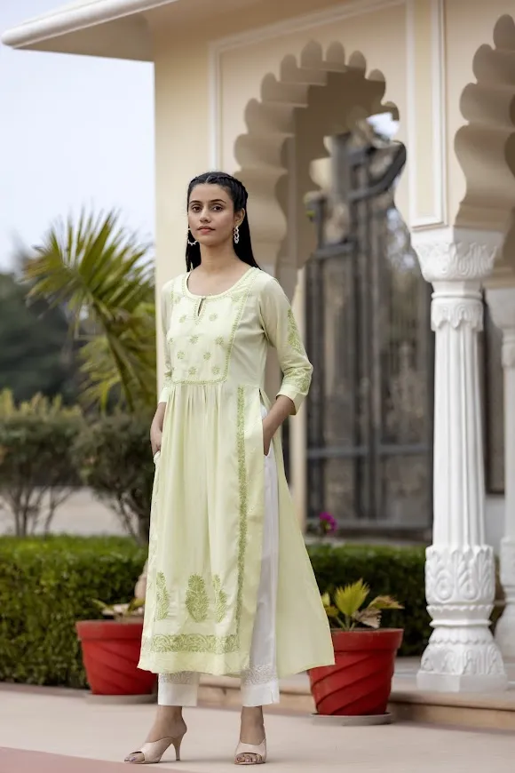Cotton Mint Green Embroidered Chikankari Suit Set with Dupatta