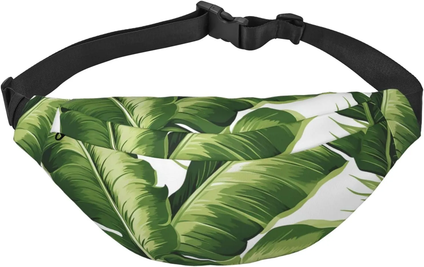 Cute green palm leaves Fanny Pack for Men Women Crossbody Waist Bag Everywhere Belt Bag Wallet Hip Bum Bag with Adjustable Strap Casual Chest Bag for Outdoor Hiking Cycling