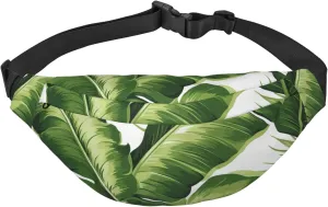 Cute green palm leaves Fanny Pack for Men Women Crossbody Waist Bag Everywhere Belt Bag Wallet Hip Bum Bag with Adjustable Strap Casual Chest Bag for Outdoor Hiking Cycling