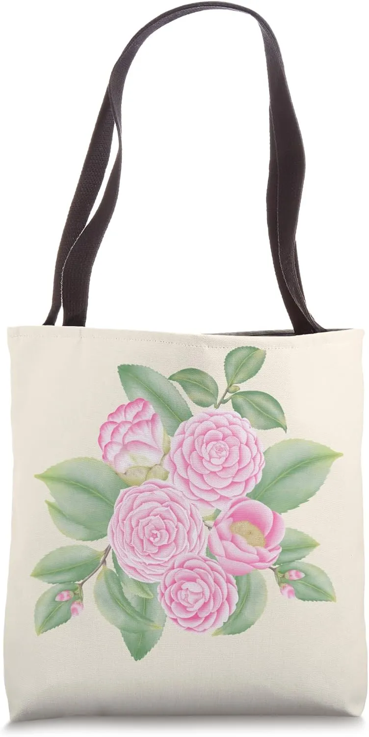 Cute pink camellia flower botanical plant print for girl Tote Bag