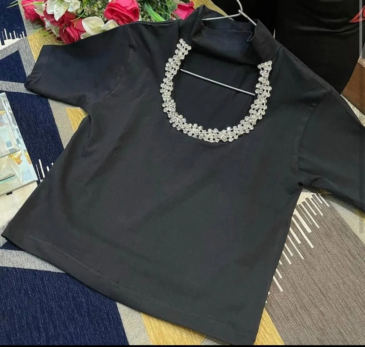 Dalmonte Rhinestone beading Crop Top