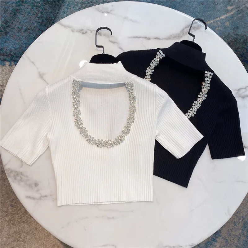 Dalmonte Rhinestone beading Crop Top