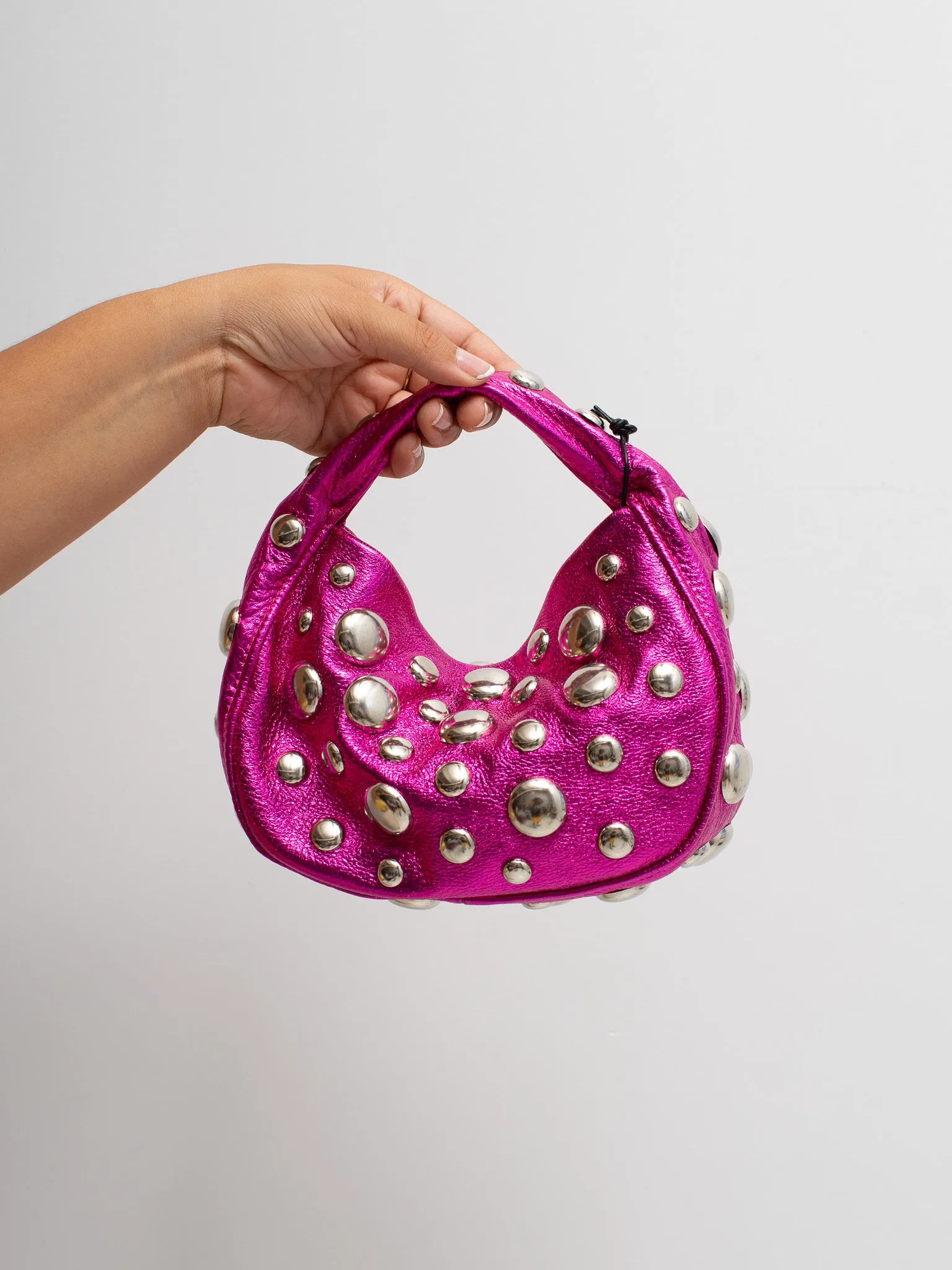 Danielle Bernard - Metallic Pink Bubble Stud Croissant Bag