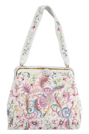 Embroidered Micro Seed Beaded Pastel Vintage Handbag