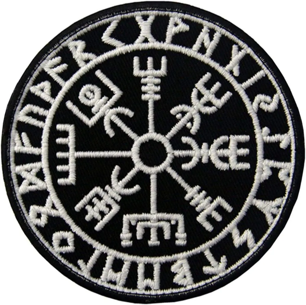 EmbTao Glow in Dark Vegvisir Viking Compass Norse Rune Morale Tactical Embroidered Applique Fastener Hook&Loop Patch