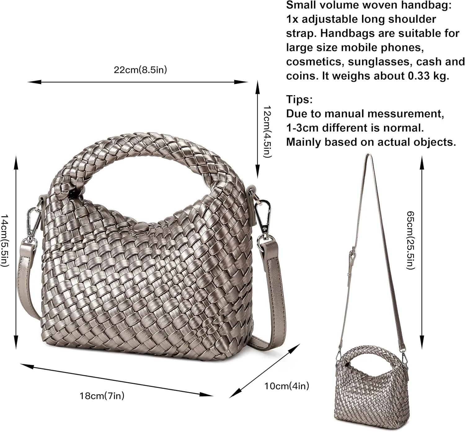 Fashion Small Woven Bag for Women, Handmade MINI HOBO Tote Bag Crossbody Handbag Travel Summer Beach Bag