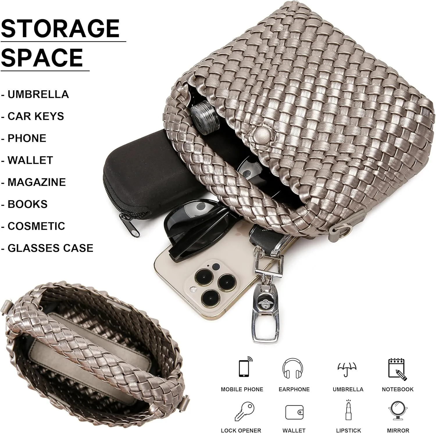 Fashion Small Woven Bag for Women, Handmade MINI HOBO Tote Bag Crossbody Handbag Travel Summer Beach Bag
