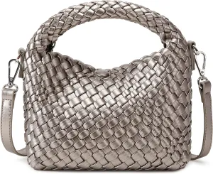 Fashion Small Woven Bag for Women, Handmade MINI HOBO Tote Bag Crossbody Handbag Travel Summer Beach Bag