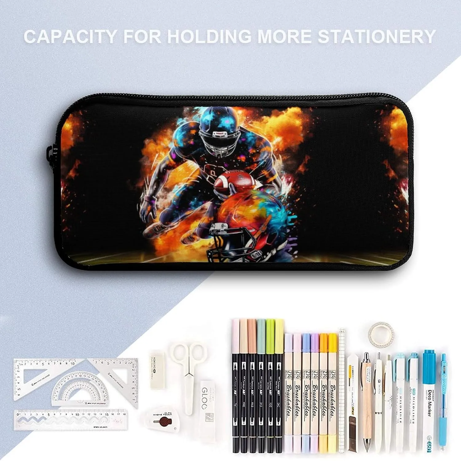 Football Backpack with Lunch Box & Pencil Case, 16 Inch Cool Football Themed Bookbag, Adjustable Lightweight Large Capacity, Colorful Football Backpack Set for Kids Girls Boys School